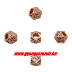   Cirkon köztes gyöngy. 7mm. Rózsaarany szín, fehér kristály.