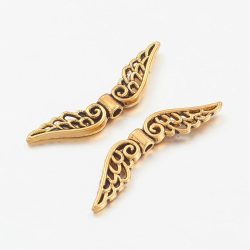   10db. Angyalszárny, fém köztes gyöngy. 32x7x3mm. Antik arany szín.