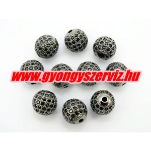 Cirkónia kristályos köztes gyöngy. 10mm. Fekete szín, fekete kristállyal.