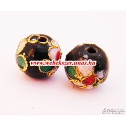   Cloisonne gyöngy. Rekesztűzzománc gyöngy. 10mm. Fekete.  Mindig akcióban!