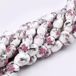 Porcelángyöngy. 10x8mm. Tulipános.
