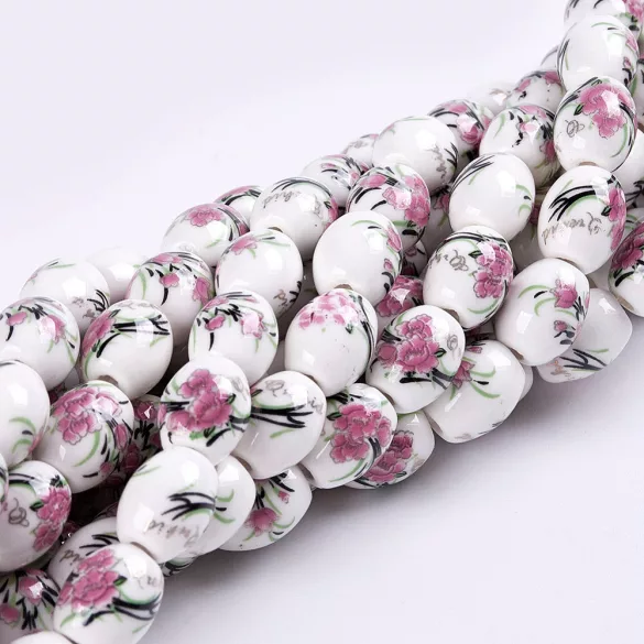 Porcelángyöngy. 10x8mm. Tulipános.