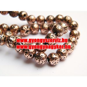 20db. Fémgőzölt lávakő gyöngy. 8mm. Antik rózsaarany szín.
