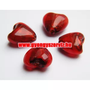 Üveggyöngy, lámpagyöngy. Szív. 15x15x8mm. 