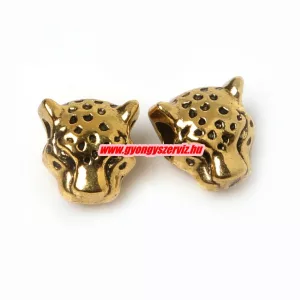 Leopárd fej köztes fémgyöngy. 12x11mm. Antik arany szín.