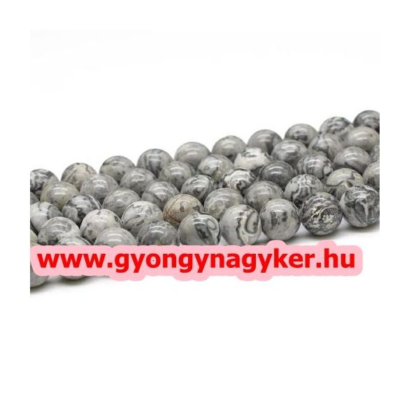 20db. Szürke képjáspis ásványgyöngy. 8mm.