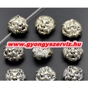 Oroszlán fej. 12x12mm. Antik ezüst szín. Fémgyöngy, köztes gyöngy.