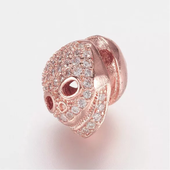 Cirkon kristályos gyöngy.  Koponya. 11.5x9.5x11mm. Rózsaarany szín.
