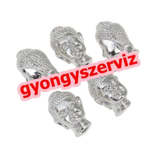 Buddha gyöngy. Fémgyöngy, köztes gyöngy. 9.50x13x9.50mm Platina szín.