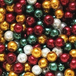 100db. üveg tekla gyöngy. 6mm. Karácsonyi mix.
