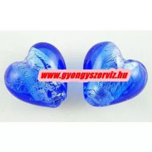 Üveggyöngy, lámpagyöngy. 12x8mm. Szív. Kék. 