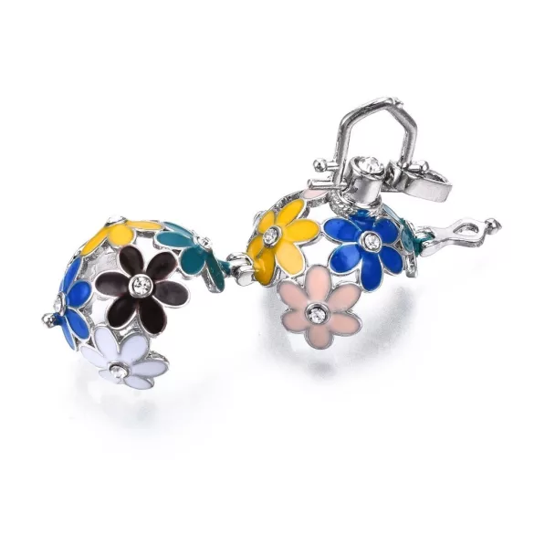 Leárazás! Angyalhívó medál. Virágok, kristályokkal. Platina szín.