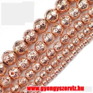 10db. Fémgőzölt lávakő gyöngy. 10mm. Rózsaarany szín.