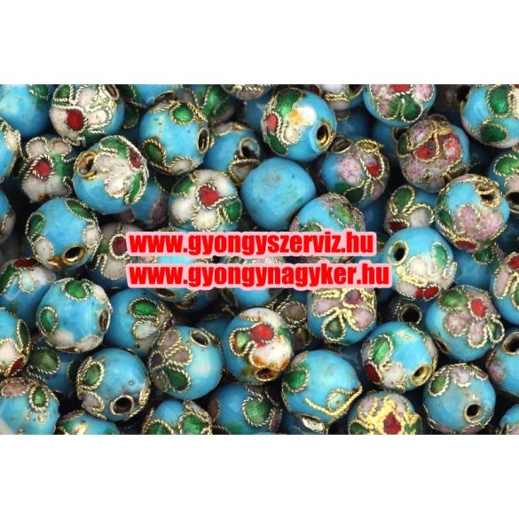 Cloisonne gyöngy. Rekesztűzzománc gyöngy. 10mm. Türkiz. Mindig akcióban!