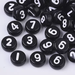  20db. Fekete kerek akril szám gyöngy. 7mm.  Mindig akcióban!