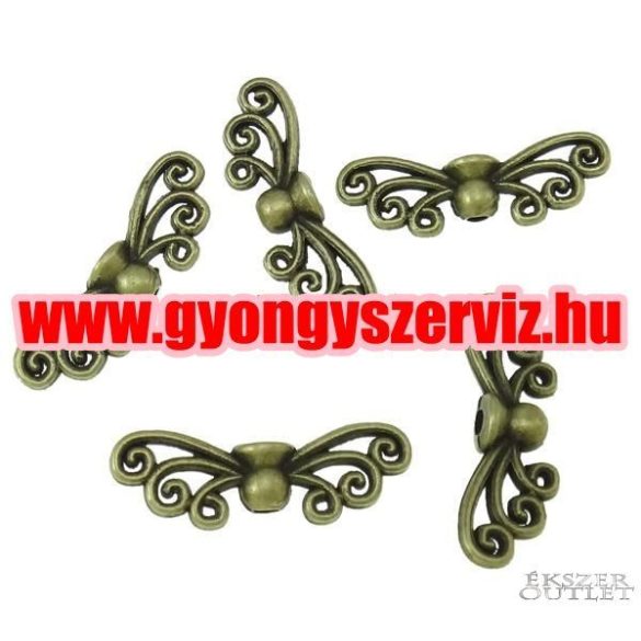 10db. Angyalszárny. 22x7x4.5mm. Antik bronz szín.  Fémgyöngy, köztes gyöngy.