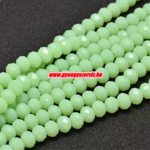 Kiárusítás!  20db. Csiszolt üveggyöngy, fánkgyöngy. 6x8mm. Világos almazöld. Mindig akcióban!