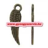 10db. Fém medál, fityegő. Angyal szárny. 5x17 mm. Antik bronz szín.