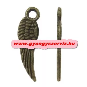10db. Fém medál, fityegő. Angyal szárny. 5x17 mm. Antik bronz szín.