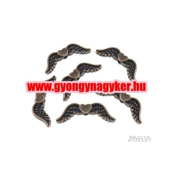 10db. Angyalszárny. 20x7x3mm. Antik réz szín. Fémgyöngy, köztes gyöngy.
