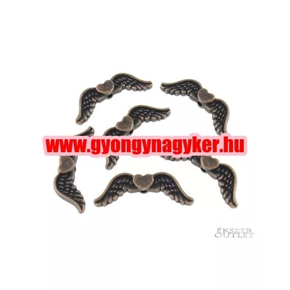 10db. Angyalszárny. 20x7x3mm. Antik réz szín. Fémgyöngy, köztes gyöngy.