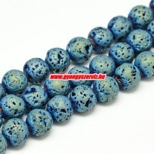 20db. Matt, fémgőz bevonatos lávakő gyöngy. Türkiz. 8mm.