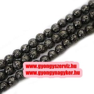 20db. Fém bevonatos lávakő gyöngy. 8mm. Fekete.