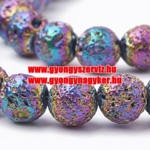 20db. Fémgőzölt lávakő gyöngy. 8mm. Multi.