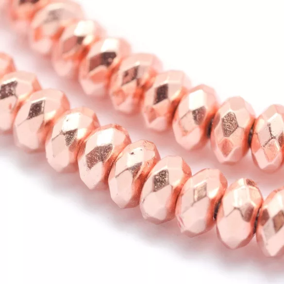 Csiszolt hematit gyöngy. 8x3mm. Rózsaarany szín.