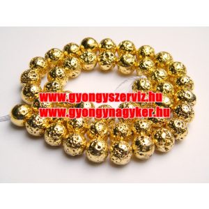 20db. Fémgőzölt lávakő gyöngy. 8mm. Világos arany szín.