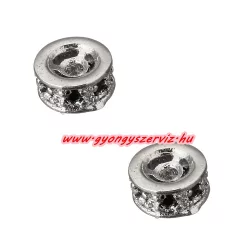   Cirkon köztes gyöngy. 7x3mm. Platina szín, fekete kristállyal.