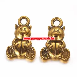   10db. Fém medál, fityegő. Maci. 16x10mm. Antik arany szín.