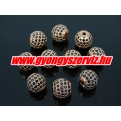  Cirkónia kristályos köztes gyöngy. 10mm. Rózsaarany szín, fekete kristállyal.