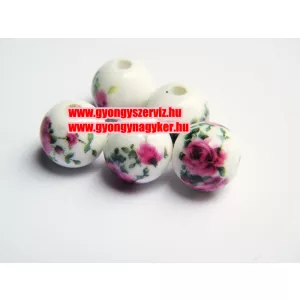 Porcelán gyöngy 10mm. Rózsa.