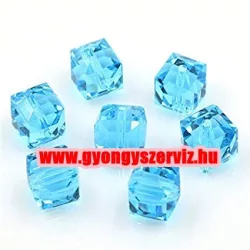   Kiárusítás!  Csiszolt üveggyöngy, kristály gyöngy. Kocka. 10mm. Türkiz. Mindig akcióban!