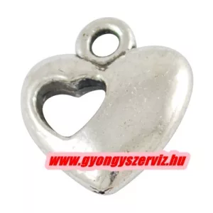 10db. Fém medál, fityegő. Dupla szív. 11x13mm. Antik ezüst szín.