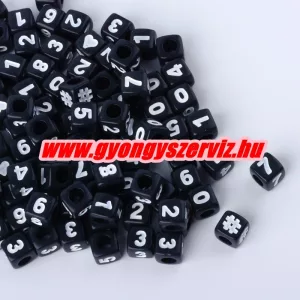 20db. Kocka alakú fekete akril szám gyöngy. Mindig akcióban!