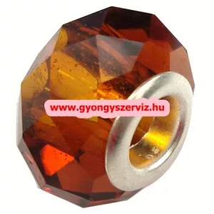 Pandora stílusú üveggyöngy. Csiszolt kristálygyöngy. Borostyán. Leárazva!