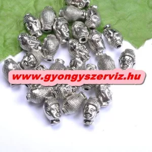 Buddha gyöngy, fém köztes gyöngy. 10x13mm. Antik ezüst szín.