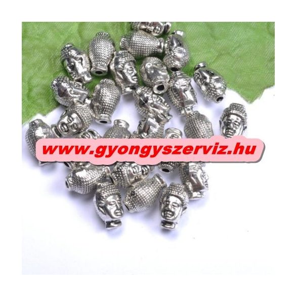 Buddha gyöngy, fém köztes gyöngy. 10x13mm. Antik ezüst szín.