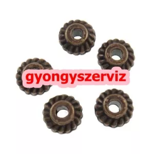 10db. Korong. 6x3.5mm.  Antik réz szín. Fémgyöngy, köztes gyöngy.