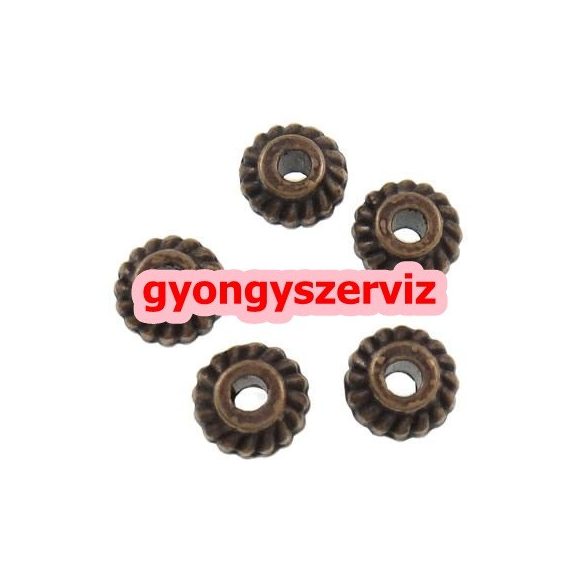 10db. Korong. 6x3.5mm.  Antik réz szín. Fémgyöngy, köztes gyöngy.