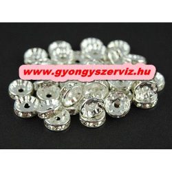   10db. Strasszos fém köztes gyöngy. Rondell. 8x3mm. Ezüst szín.