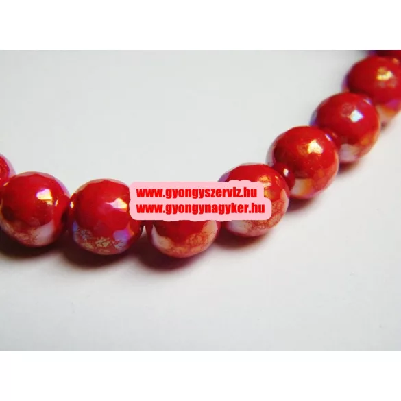 Leárazás! 10db. Csiszolt üveggyöngy. Piros aura. 8mm. Mindig akcióban!