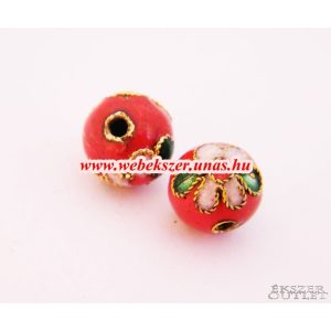 Cloisonne gyöngy. Rekesztűzzománc gyöngy. 10mm. Piros.  Mindig akcióban!