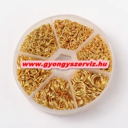   Fém karika. Szerelő karika. Arany szín. 4-10mm. 1745db + ajándék tároló doboz!