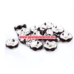   10db. Strasszos kösztes gyöngy, rondell. 8x3mm. Sötétlila.