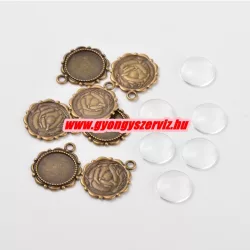 Kaboson alap + üveglencse szett. 14mm. Antik bronz szín.
