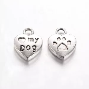 10db.  My Dog. Szívecskés fém medál, fityegő. Antik ezüst szín.