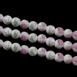 Porcelán gyöngy. 6mm. Pink virág.